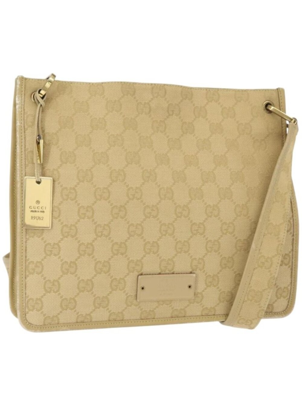 GUCCI GG Canvas Shoulder Bag Beige Gold 91762